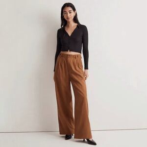 Madewell The Petite Harlow Wide Leg Pant High Waist Pleat Front Trouser Acorn 6P